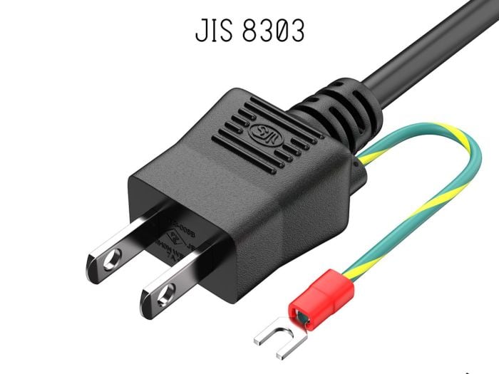 6ft JIS8303 to C13 Japan Power Cord with Ground, 18AWG, 7A/125V, Black