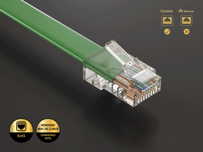 6FT USB 2.0 Type A Male to RJ45 8P8C Male Flat Console Cable, Green, Gold-Plated Contacts 
