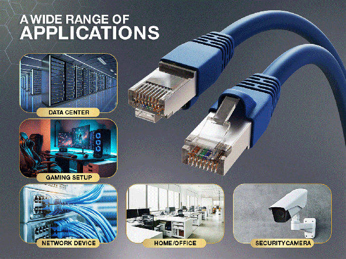 10ft Cat6 Shielded Ethernet Network Patch Cable STP Snagless 24AWG Bare Copper, Blue