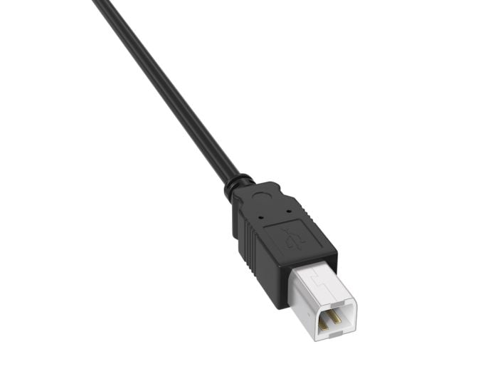 15ft USB 2.0 Type A Male to B Male cable, black color, double-shielded for 480Mbps data transfer, ideal for connecting printers, scanners, and external hard drives to computers.