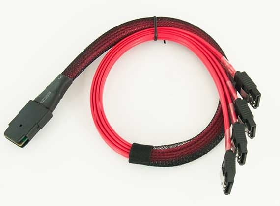 0.5M 30AWG Internal Mini SAS 36pin (SFF-8087) Male with Latch to SATA 7pin Femalex4 Forward Breakout Cable