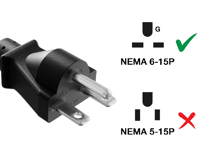 3ft NEMA 6-15P to C13 Heavy Duty Power Cord, 14 AWG, 15A/250V, Black 