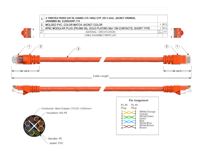 25ft Cat5e Crossover UTP Ethernet Network Patch Cable Snagless 24AWG Bare Copper, Orange