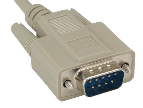 25ft Beige DB9 Male to Female Null Modem Cable with 7 Conductors for Direct Device Connection and Data Transfer