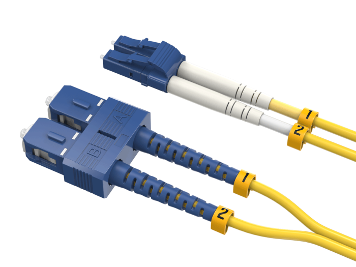 1.5m OS2 LC to SC UPC Duplex Corning Fiber Optic Cable SingleMode 9/125 OFNR Rated, Yellow