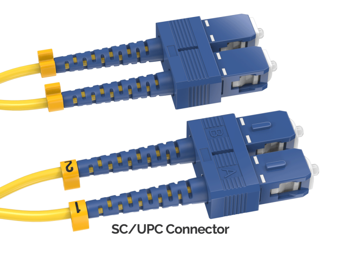 1.5m OS2 LC to SC UPC Duplex Corning Fiber Optic Cable SingleMode 9/125 OFNR Rated, Yellow