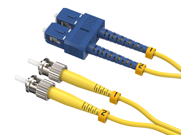 2m OS2 SC to ST UPC Duplex Corning Fiber Optic Cable SingleMode 9/125 OFNR Rated, Yellow
