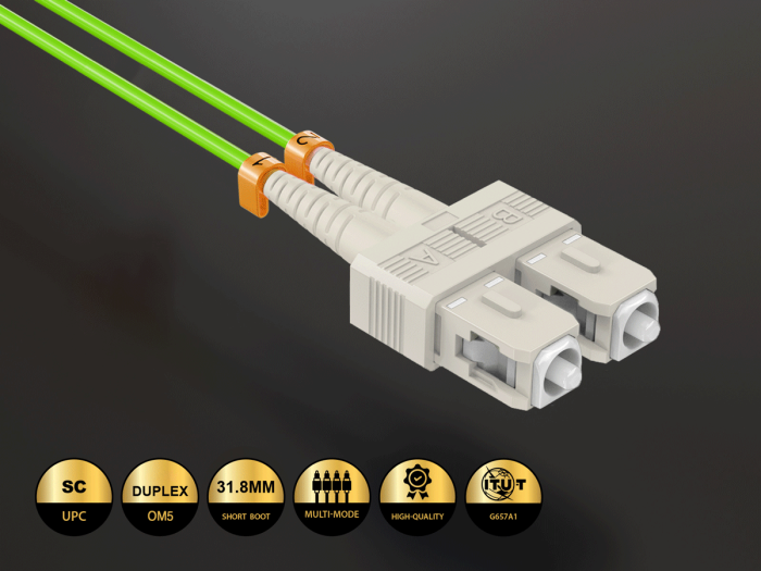 20m OM5 SC to SC UPC Duplex Corning Fiber Optic Cable Wide Band Multimode Fiber 50/125 LSZH/OFNR Rated, Lime Green