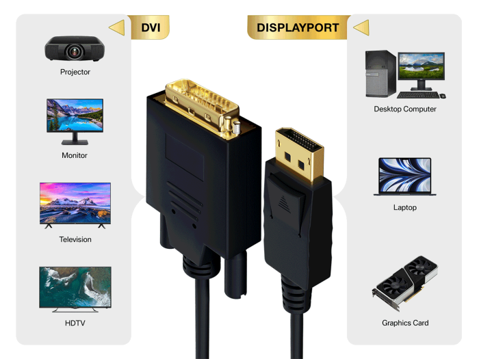 10ft Gold Plated Premium DisplayPort to DVI Male to Male Cable 28AWG