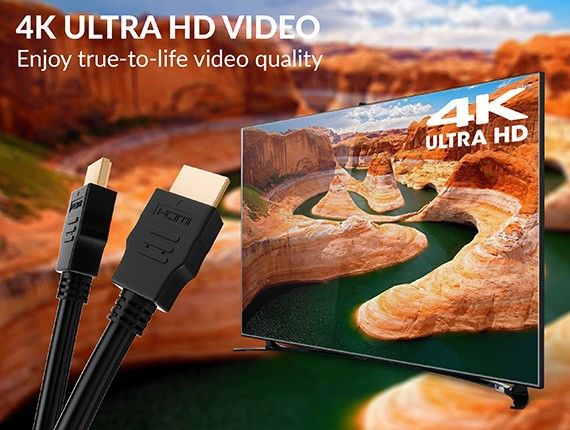 3ft High Speed HDMI Cable with Ethernet, 4K Support, 28 AWG, Black