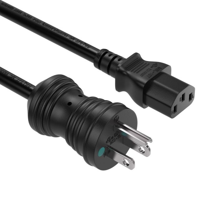 10ft NEMA 5-15P to C13 Hospital Grade Power Cord, 16 AWG, 13A/125V, SJT, Black