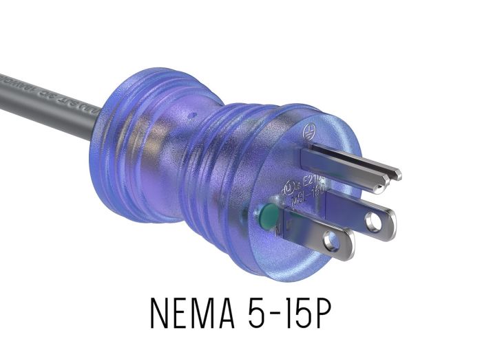 15-Foot Hospital Grade Power Cord – NEMA 5-15P To IEC320 C13 – Clear Blue 18/3 SJT Cable