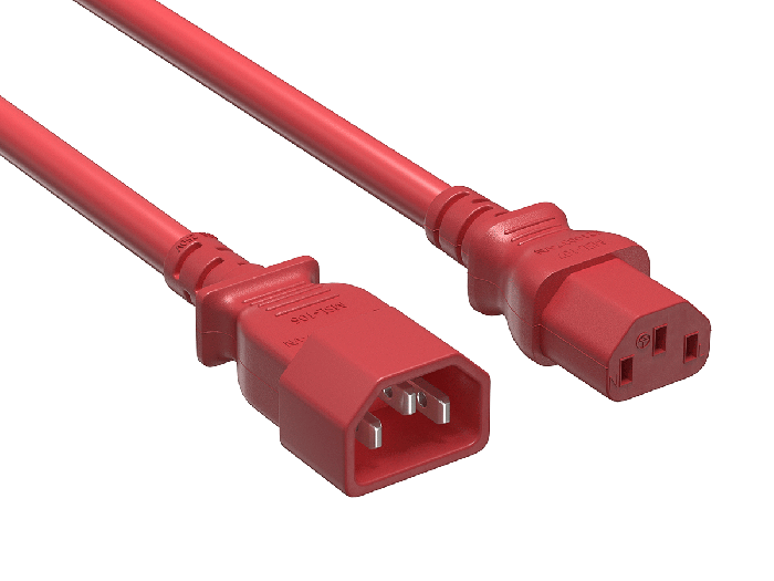 1ft IEC-320 C13 to C14 Heavy-Duty Power Extension Cord 14 AWG 15A/250V SJT, Red