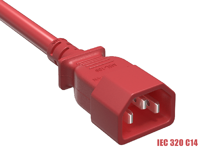 IEC-320 C13 to C14 Heavy-Duty Power Extension Cord 14 AWG 15A/250V SJT, Red