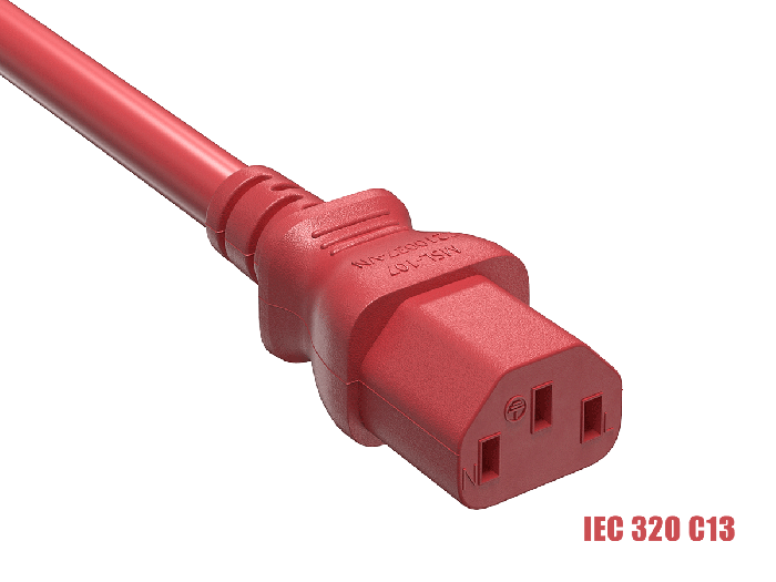 IEC-320 C13 to C14 Heavy-Duty Power Extension Cord 14 AWG 15A/250V SJT, Red