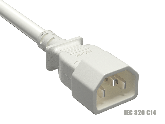 IEC-320 C13 to C14 Heavy-Duty Power Extension Cord 14 AWG 15A/250V SJT, White