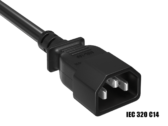 IEC-320 C13 to C14 Heavy-Duty Power Extension Cord 18 AWG 10A/250V SJT, Black