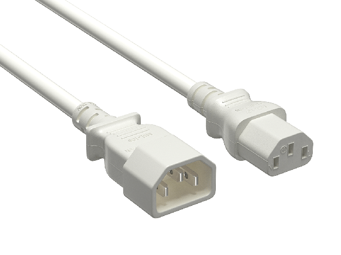2ft IEC-320 C13 to C14 Heavy-Duty Power Extension Cord 18 AWG 10A/250V SJT, White
