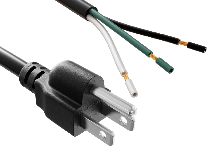8ft 18AWG NEMA 5-15P to ROJ Pigtail AC Power Cord, SJT, Black