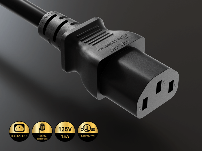 3FT NEMA L5-15P to C13 Locking Power Cord 14AWG 15A/125V SJT, Black