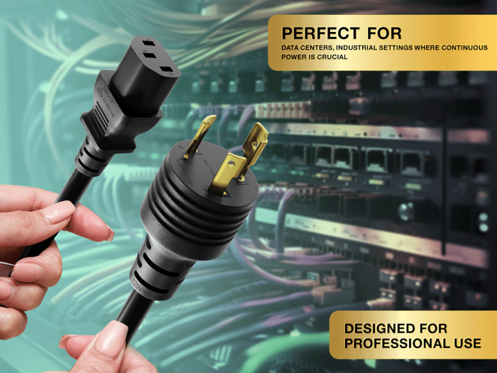 3FT NEMA L5-15P to C13 Locking Power Cord 14AWG 15A/125V SJT, Black