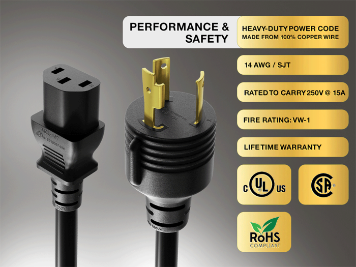 8ft NEMA L6-30P to C13 Heavy Duty Power Cord 14AWG, 15A 250V
