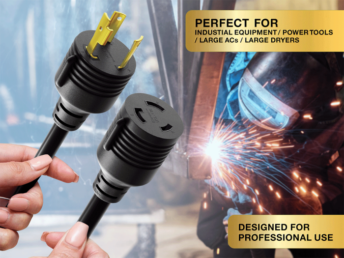 10ft NEMA L6-30P to NEMA L6-30R Power Cord, 10AWG, 30A, 250V