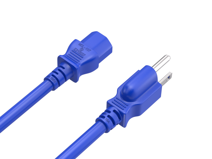 3FT 18AWG NEMA 5-15P to IEC-60320-C13 Power Cord | SVT 60°C | 10A/125V | Blue | UL & cUL Listed, CSA Approved