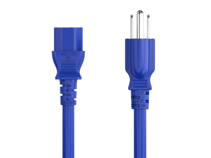 3FT 18AWG NEMA 5-15P to IEC-60320-C13 Power Cord | SVT 60°C | 10A/125V | Blue | UL & cUL Listed, CSA Approved