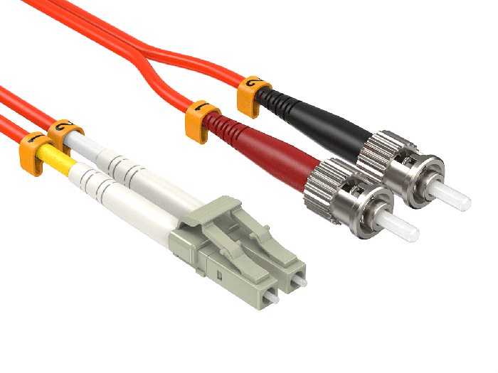 3m OM2 LC to ST UPC Duplex Corning Fiber Optic Cable MultiMode 50/125 OFNR Rated, Orange
