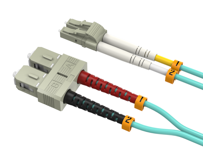20m OM3 LC to SC Duplex Corning Fiber Optic Cable Multimode 50/125 LSZH/OFNR Rated, Aqua