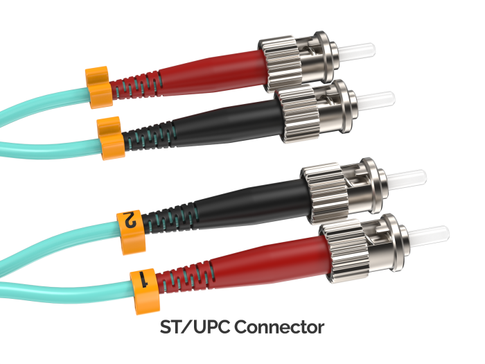 3m OM3 LC to ST Duplex Corning Fiber Optic Cable Multimode 50/125 LSZH/OFNR Rated, Aqua