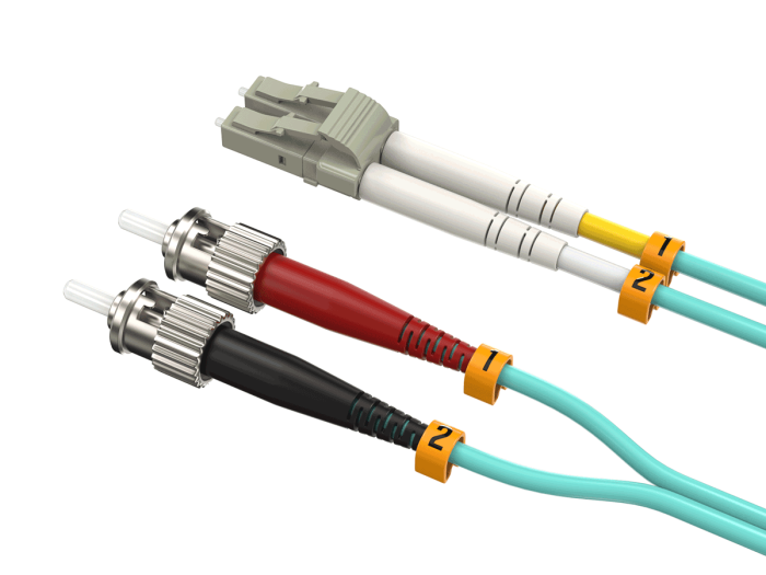 6m OM4 LC to ST UPC Duplex Corning Fiber Optic Cable Multimode 50/125 OFNR Rated, Aqua