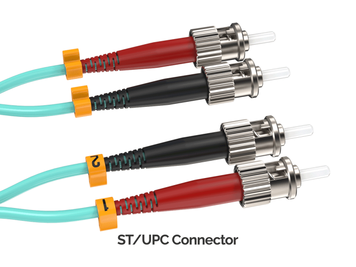 6m OM4 LC to ST UPC Duplex Corning Fiber Optic Cable Multimode 50/125 OFNR Rated, Aqua