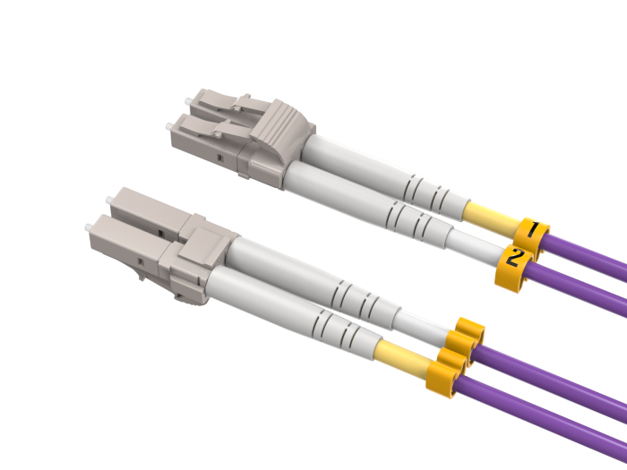 30m OM4 LC to LC Duplex Corning Fiber Optic Cable Multimode 50/125 OFNR Rated, Violet