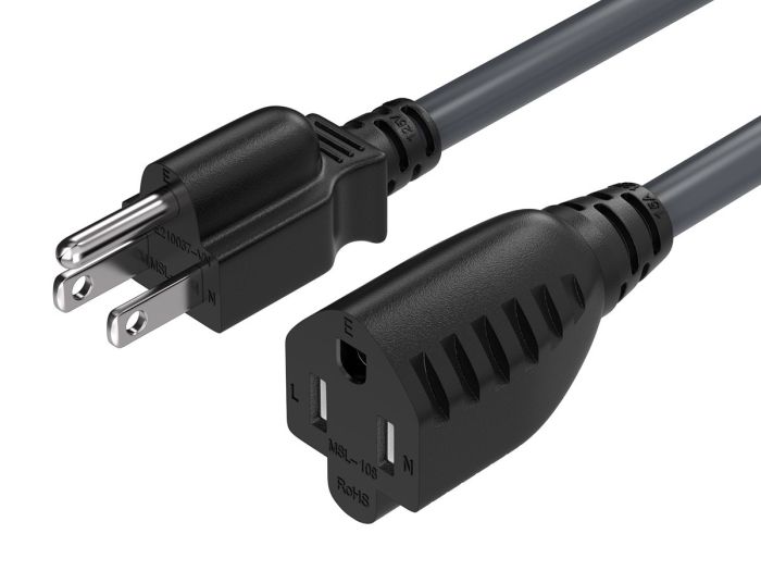 100ft NEMA 5-15P to 5-15R Power Extension Cord for Indoor and Outdoor, 14AWG, SJTW, 15A/125V, Black