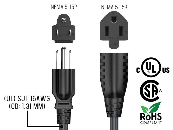 12ft Outlet Saver Power Extension Cord (NEMA 5-15P to NEMA 5-15R)
