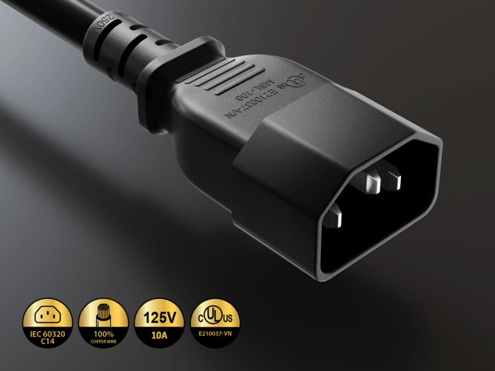 3ft NEMA 5-15R to C14 Monitor Power Adapter Cord, 18 AWG, SVT, 10A/125V, Black