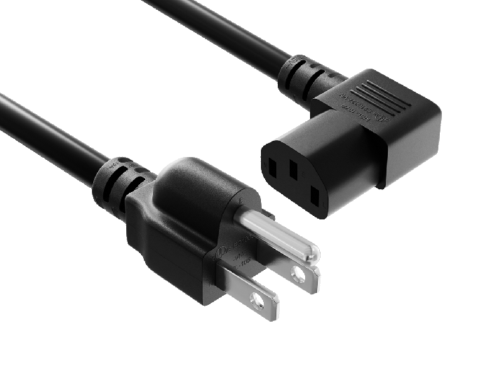 6ft NEMA 5-15P to C13 Right Angle Power Cord 14AWG SJT UL, Black