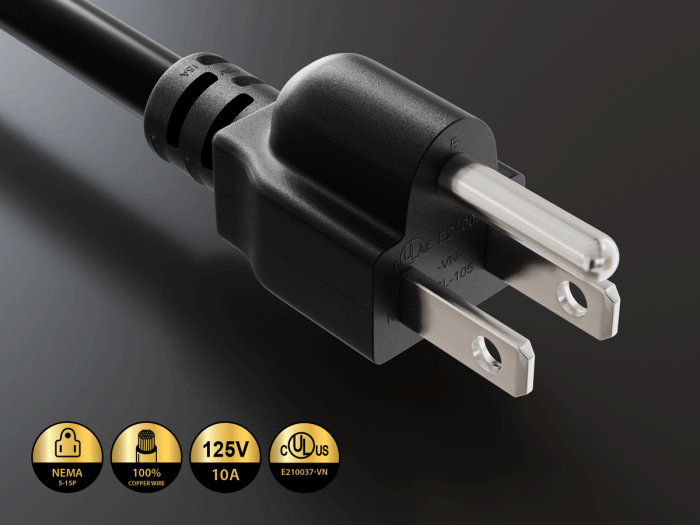 3ft NEMA 5-15P to C13 Right Angle Universal Power Cord, 18 AWG, SVT, 10A/125V, Black