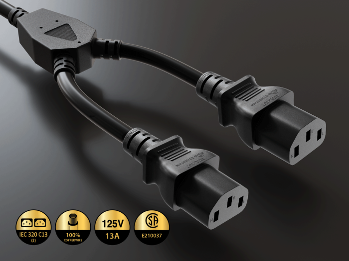 Cavo Ups IEC320 C14 A 2 X C13 Femmina Y Splitter Cavi Di Alimentazione 1 In 2 Out 2500w 10a Cavo Di Prolunga Di Alimentazione Per Monitor Lcd Iec C13 - Foto 6