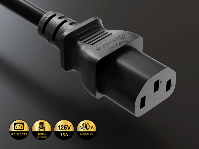 AC Power Cord NEMA 5-15P To Unterminated 14 AWG 3C SJT 300V Black 6 Ft