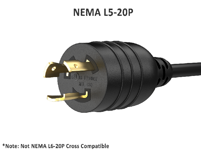 10ft NEMA L5-20P to C19 Heavy Duty Power Cord, 12 AWG, 20A/125V, Black