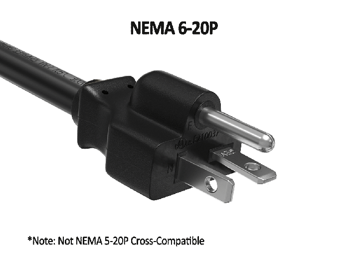 15ft NEMA 6-20P to C13 Heavy Duty Power Cord, 14 AWG, 15A/250V, SJT, Black