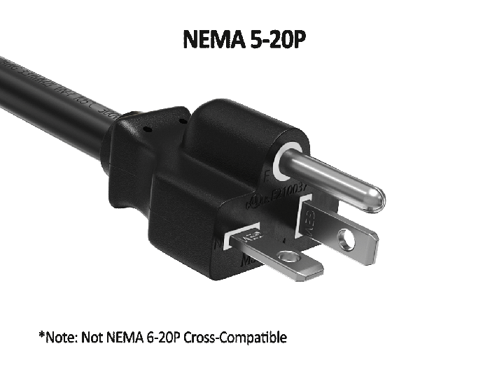 6ft NEMA 5-20P to C13 Heavy Duty Power Cord, 14AWG, 15A/125V, SJT, Black