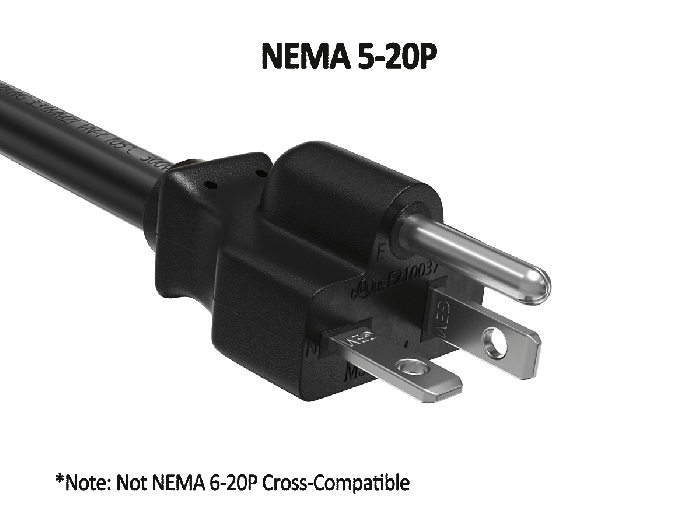 3ft NEMA 5-20P to C19 Heavy Duty Power Cord, 12AWG, 20A/125V, SJT, Black