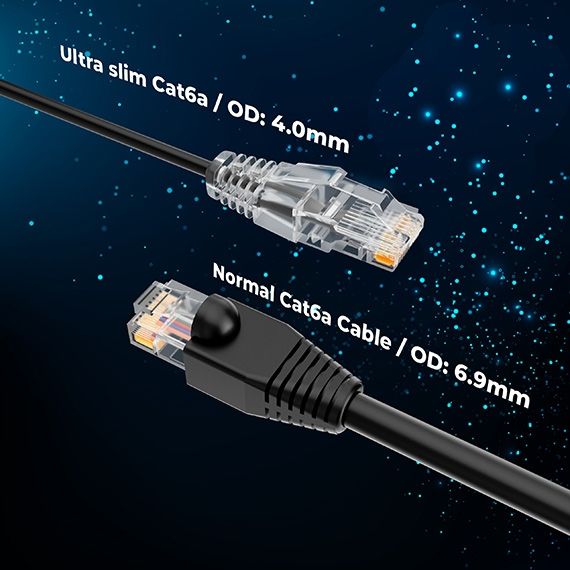 1ft Slim Cat6a 28AWG UTP Ethernet Network Patch Cable, Black
