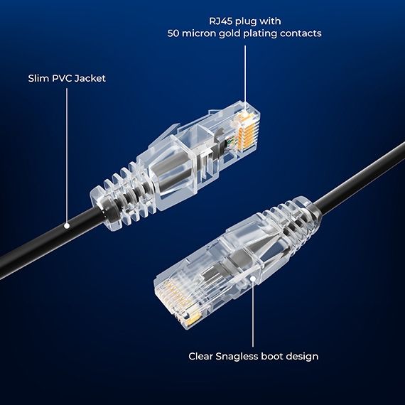 1ft Slim Cat6a 28AWG UTP Ethernet Network Patch Cable, Black
