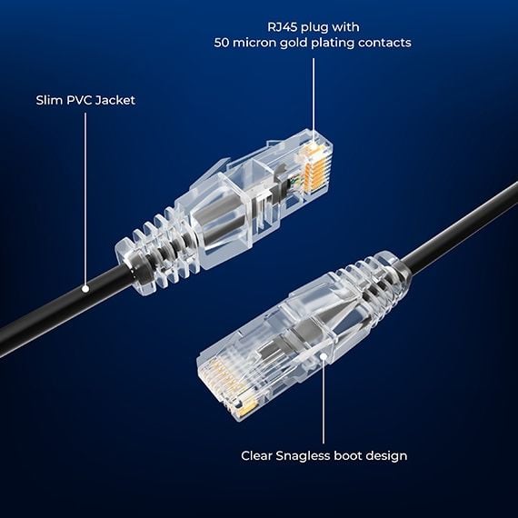 Slim Cat6a 28AWG UTP Ethernet Network Patch Cable, Black
