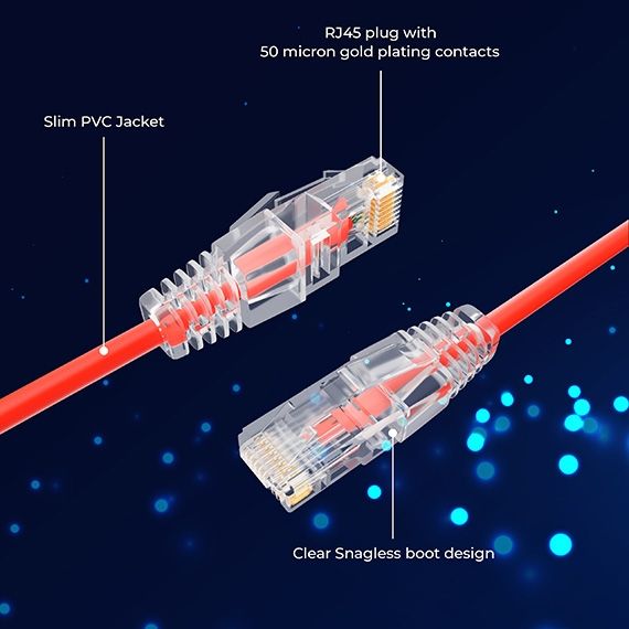 20ft Slim Cat6a 28AWG UTP Ethernet Network Patch Cable, Red